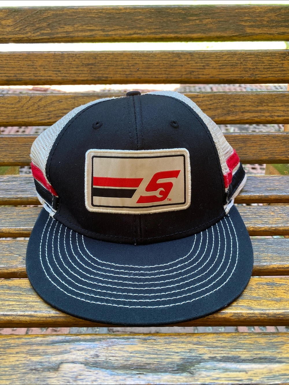 Snap-on SnapBack flat bill Patch Hat mesh back 6 panel cap
